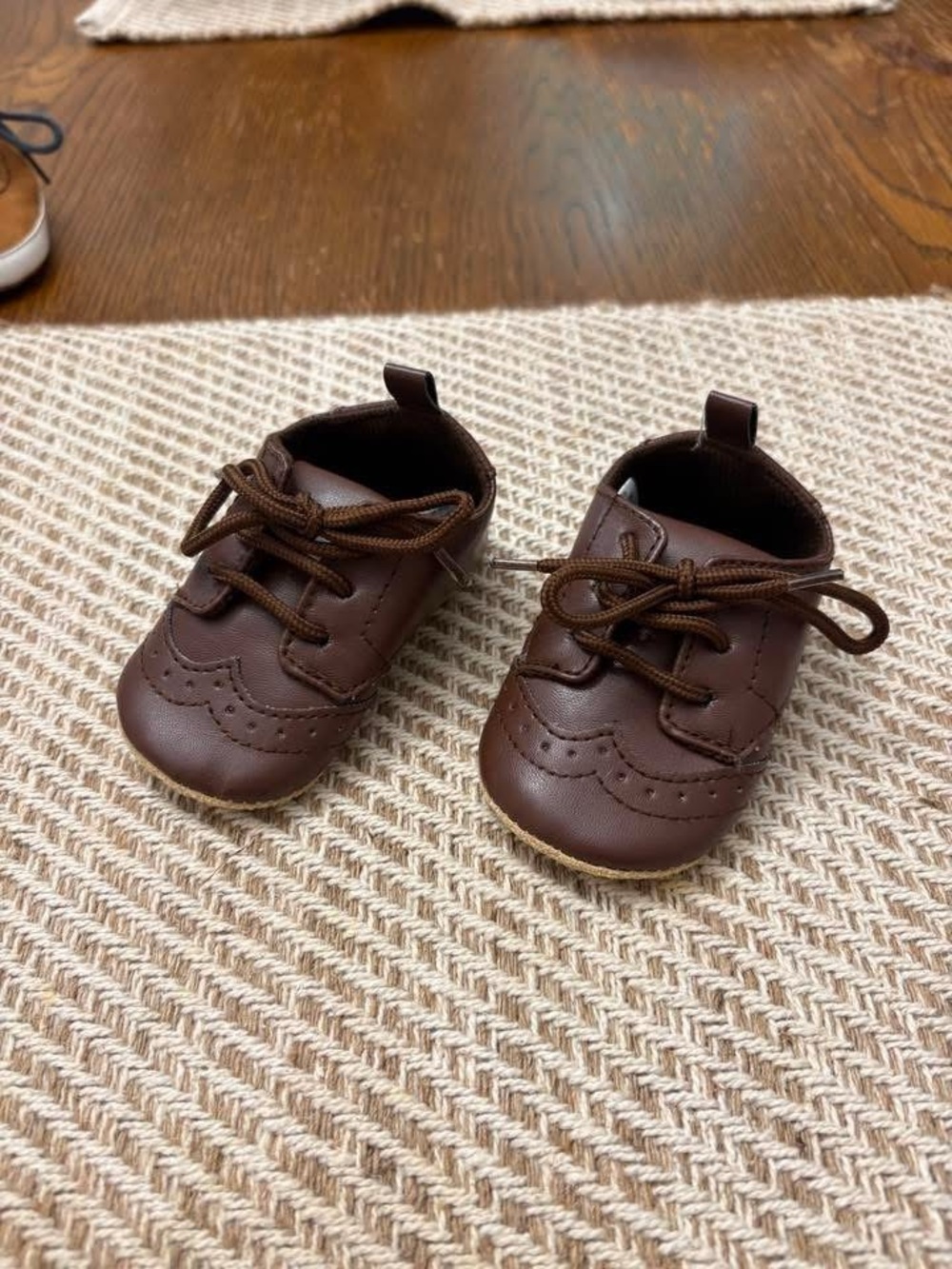 6-12mo (small) Classic Brown Baby Leather Lace-Up Brogue Shoes Soft Sole